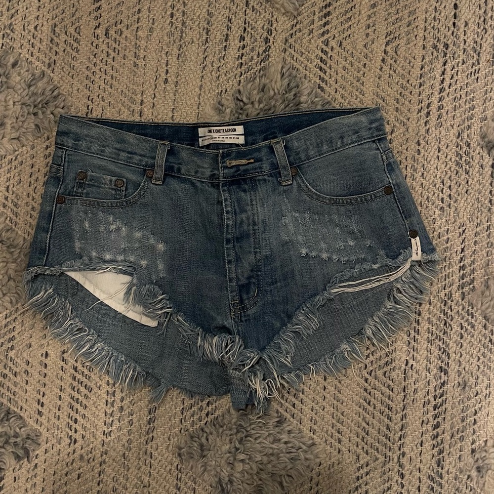 One Teaspoon Rollers Denim Frayed Hem Denim Shorts